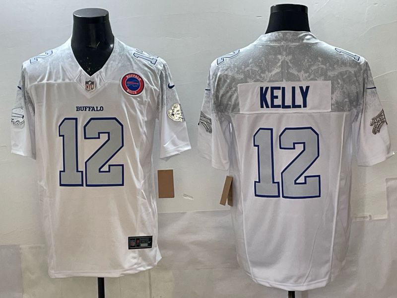 Men 2025 Buffalo Bills #12 Kelly white 5th generation Throwback Nike Limited NFL Jersey style 08